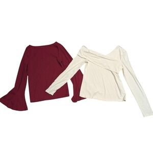 Banana Republic Gap Tops M Medium Red  Long Sleeve Shirts Off Shoulder Bell